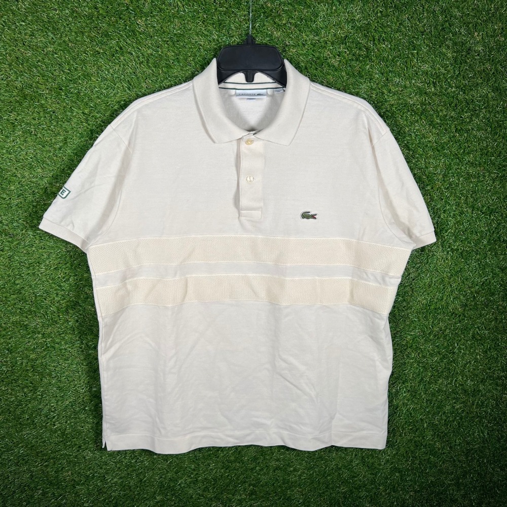 Lacoste Mens Classic Fit Polo Shirt Cream Off White Textured Stripe US‎ L FR 5